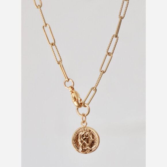 Lora Paperclip Chain Necklace - Gold Plated with Coin Pendant - Picture 5 of 8